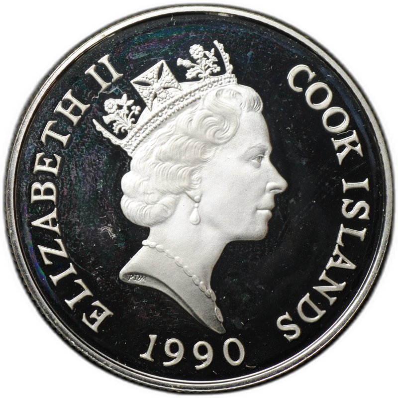 Монета 10 долларов 1990 Слоны Вымирающие виды Острова Кука