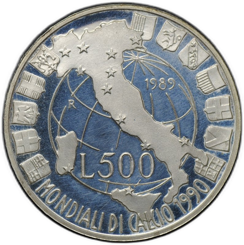 Монета 500 лир 1989 Чемпионат мира по футболу 1990 Италия