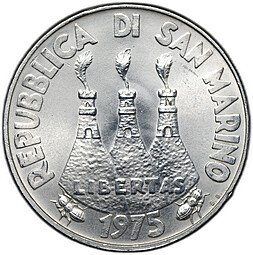 фото для Монета 500 лир 1975 Любовь у животных Сан-Марино Аверс