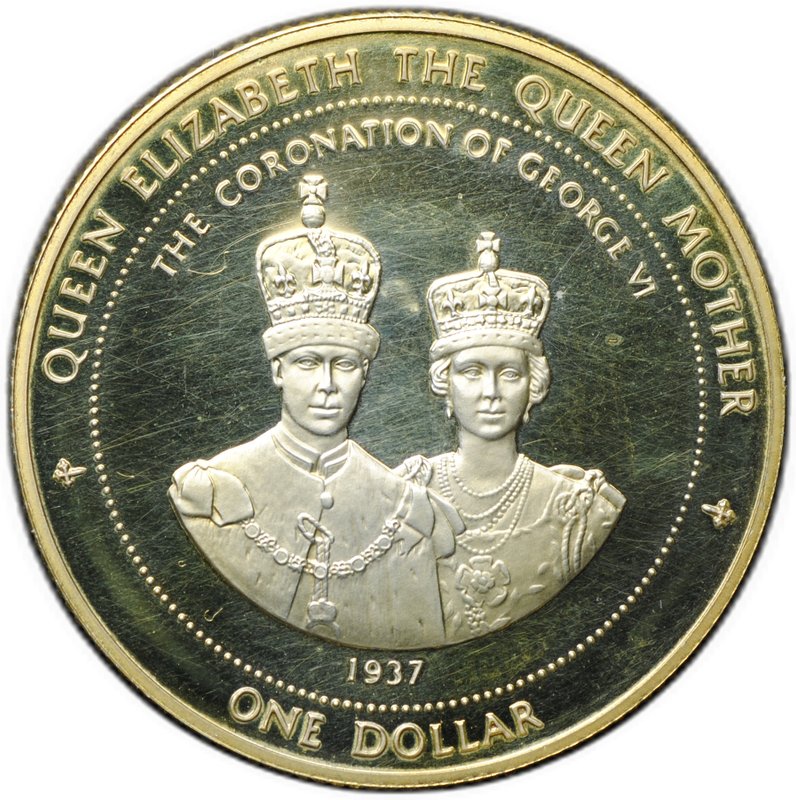 Монета 1 доллар 1997 Елизавета Королева-Мать Коронация Георга VI Бермуды