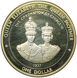 фото для Монета 1 доллар 1997 Елизавета Королева-Мать Коронация Георга VI Бермуды Аверс
