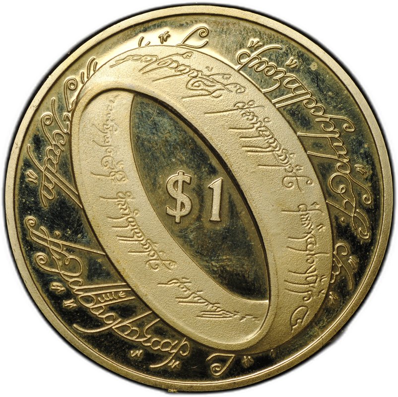 Монета 1 доллар 2003 Властелин Колец латунь Новая Зеландия