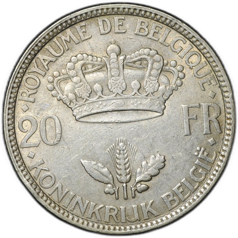Монета 20 франков 1935 Бельгия