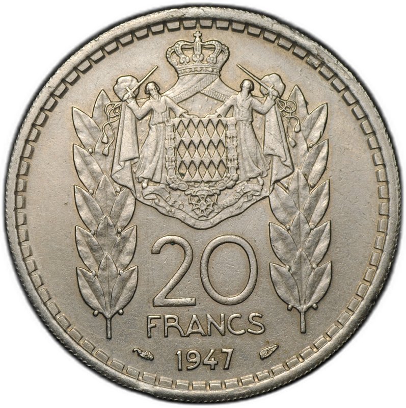Монета 20 франков 1947 Монако