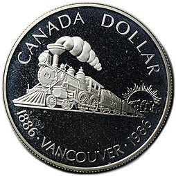 фото для Монета 1 доллар 1986 100 лет городу Ванкувер PROOF Канада Аверс