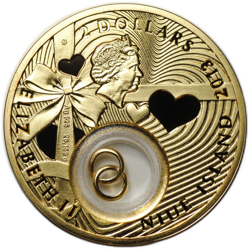 Монета 2 доллара 2013 Счастья и Любви Свадьба Ниуэ