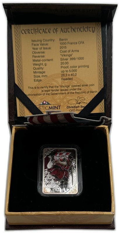 Монета 1000 франков КФА 2015 Викинг Бенин