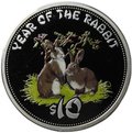 Монета 10 долларов 2011 Год Кролика Острова Кука