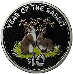 фото для Монета 10 долларов 2011 Год Кролика Острова Кука Аверс