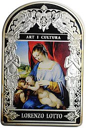 фото для Монета 15 динеров 2014 Мадонна Возрождения с младенцем Лоренцо Лотто Андорра Аверс