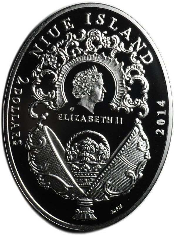 Монета 2 доллара 2014 Яйца Фаберже Транссибирская магистраль Ниуэ