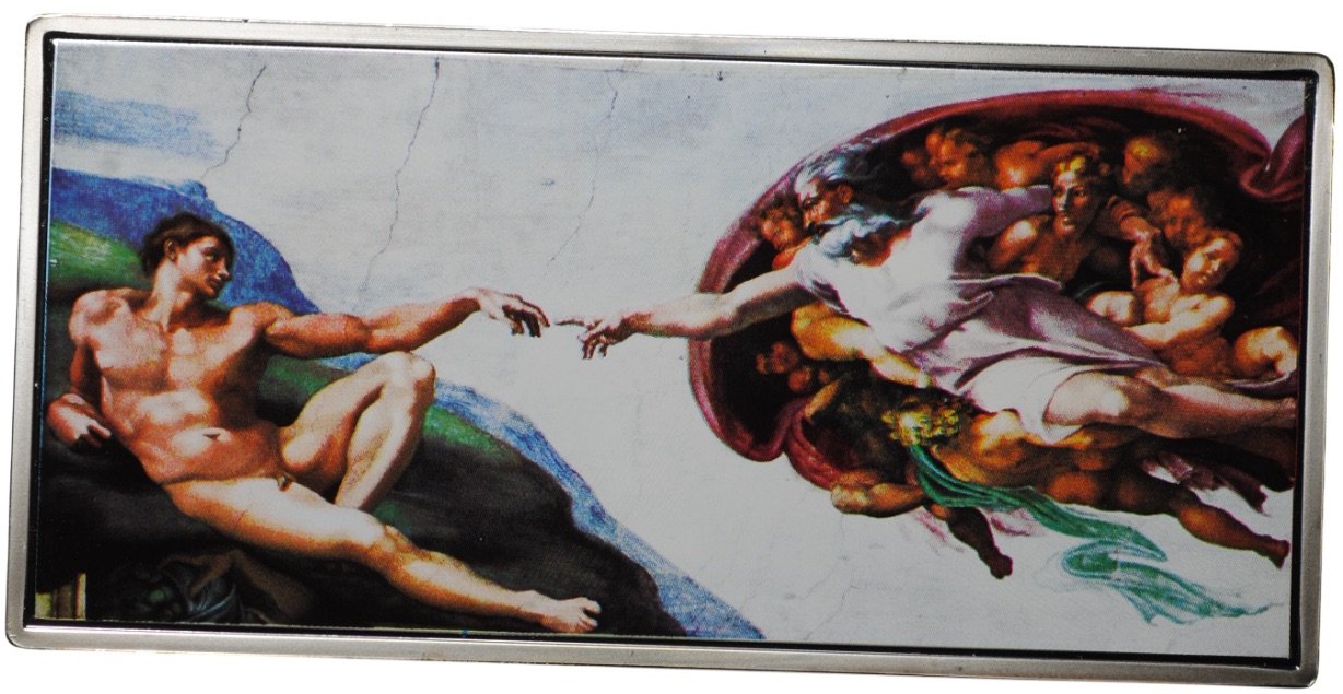 Монета 1/2 доллара 2017 Микеланджело Сотворение Адама Музейная коллекция Соломоновы Острова