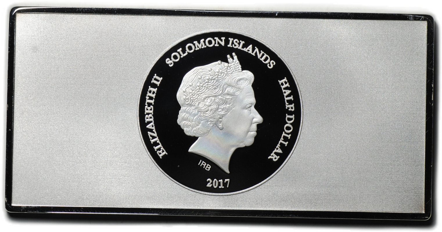 Монета 1/2 доллара 2017 Микеланджело Сотворение Адама Музейная коллекция Соломоновы Острова