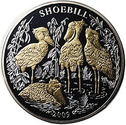 фото для Монета 1000 франков 2009 Китоглав Королевская цапля Руанда Аверс