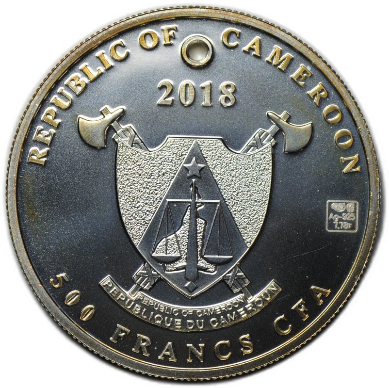 Монета 500 франков КФА 2018 СПМД Четырехлистный клевер Удача Камерун