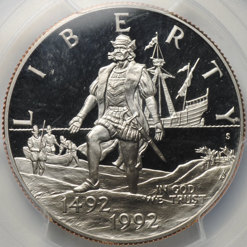 Монета 50 центов (1/2 доллара) 1992 S 500 лет путешествию Колумба США слаб PCGS PR 69