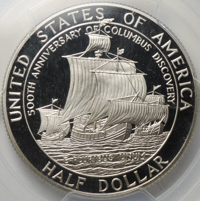 Монета 50 центов (1/2 доллара) 1992 S 500 лет путешествию Колумба США слаб PCGS PR 69