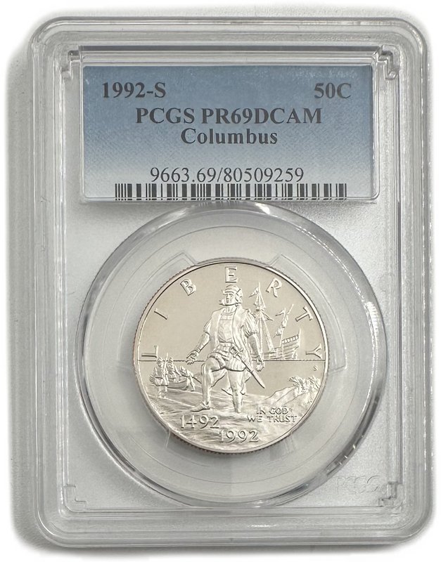 Монета 50 центов (1/2 доллара) 1992 S 500 лет путешествию Колумба США слаб PCGS PR 69