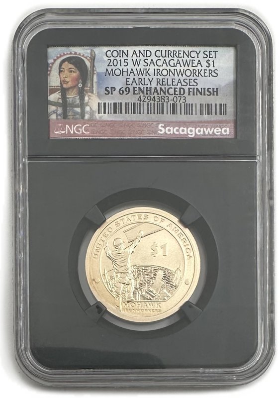 Монета 1 доллар 2015 W Рабочие Мохоки Сакагавея Коренные Американцы США слаб NGC SP 69