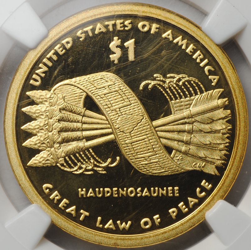 Монета 1 доллар 2010 S Великий Закон Мира Ирокезы Сакагавея Коренные Американцы США слаб NGC PF 69