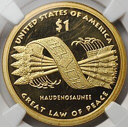 фото для Монета 1 доллар 2010 S Великий Закон Мира Ирокезы Сакагавея Коренные Американцы США слаб NGC PF 69 Аверс