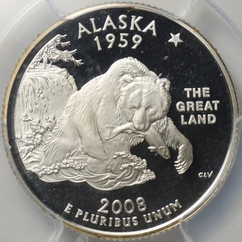 Монета 25 центов (1/4 доллара, квотер) 2008 S Аляска Штаты серебро США слаб PCGS PR 69