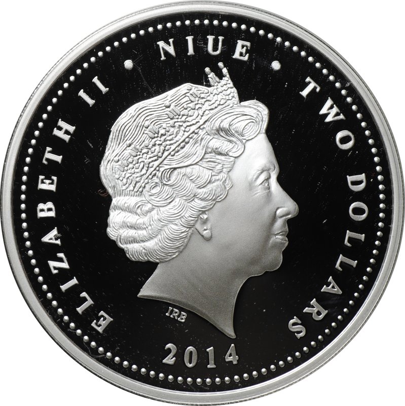 Монета 2 доллара 2014 Год лошади Китайский гороскоп Ниуэ