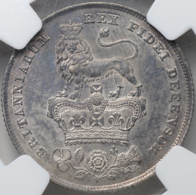 Монета 1 шиллинг 1825 новый тип Великобритания слаб NGC UNC Det.