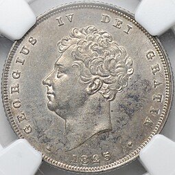 фото для Монета 1 шиллинг 1825 новый тип Великобритания слаб NGC UNC Det. Аверс