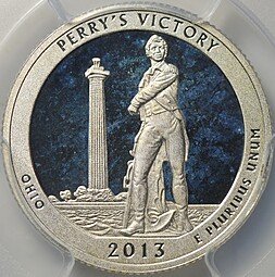 фото для Монета 25 центов (1/4 доллара, квотер) 2013 S Мемориал победы Перри Огайо Парки серебро США слаб PCGS PR 69 Аверс