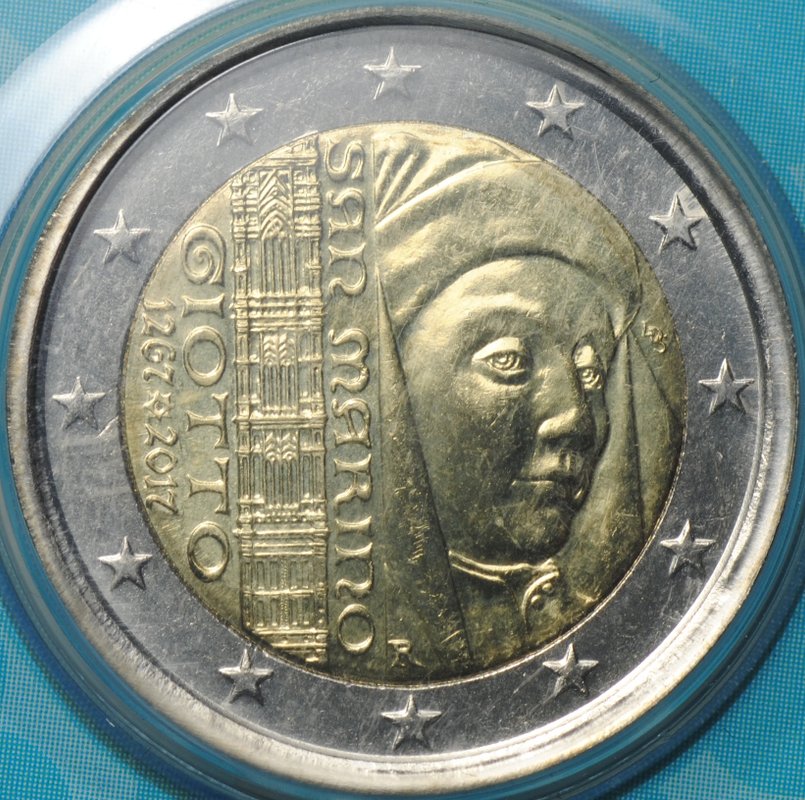 Монета 2 евро 2017 Джотто ди Бондоне 750 лет со дня рождения Сан-Марино