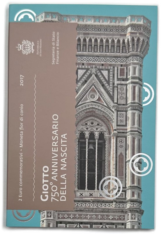 Монета 2 евро 2017 Джотто ди Бондоне 750 лет со дня рождения Сан-Марино