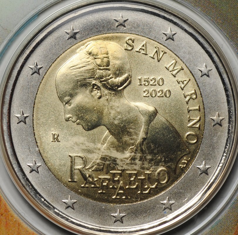 Монета 2 евро 2020 Рафаэль 500 лет со дня смерти Сан-Марино