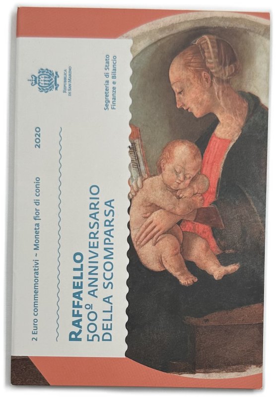 Монета 2 евро 2020 Рафаэль 500 лет со дня смерти Сан-Марино