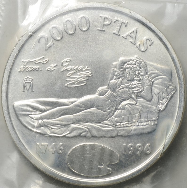 Монета 2000 песет 1996 Франсиско Гойя 250 лет со дня рождения Испания
