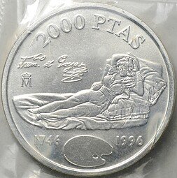 фото для Монета 2000 песет 1996 Франсиско Гойя 250 лет со дня рождения Испания Аверс