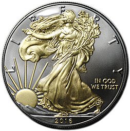 фото для Монета 1 доллар 2016 Шагающая свобода Золотая Энигма рутений позолота США Аверс