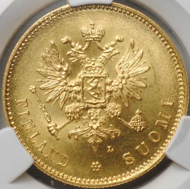 Монета 20 марок 1911 L Русская Финляндия слаб CPRC MS 63