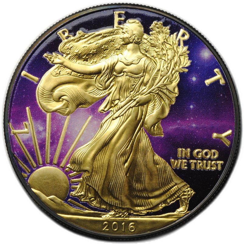 Монета 1 доллар 2016 Шагающая свобода Золотой нуар рутений позолота США
