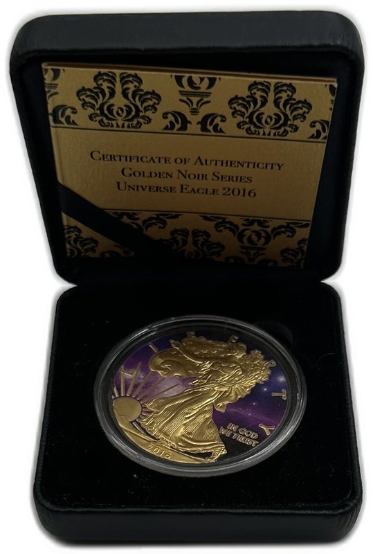 Монета 1 доллар 2016 Шагающая свобода Золотой нуар рутений позолота США