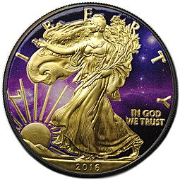 фото для Монета 1 доллар 2016 Шагающая свобода Золотой нуар рутений позолота США Аверс