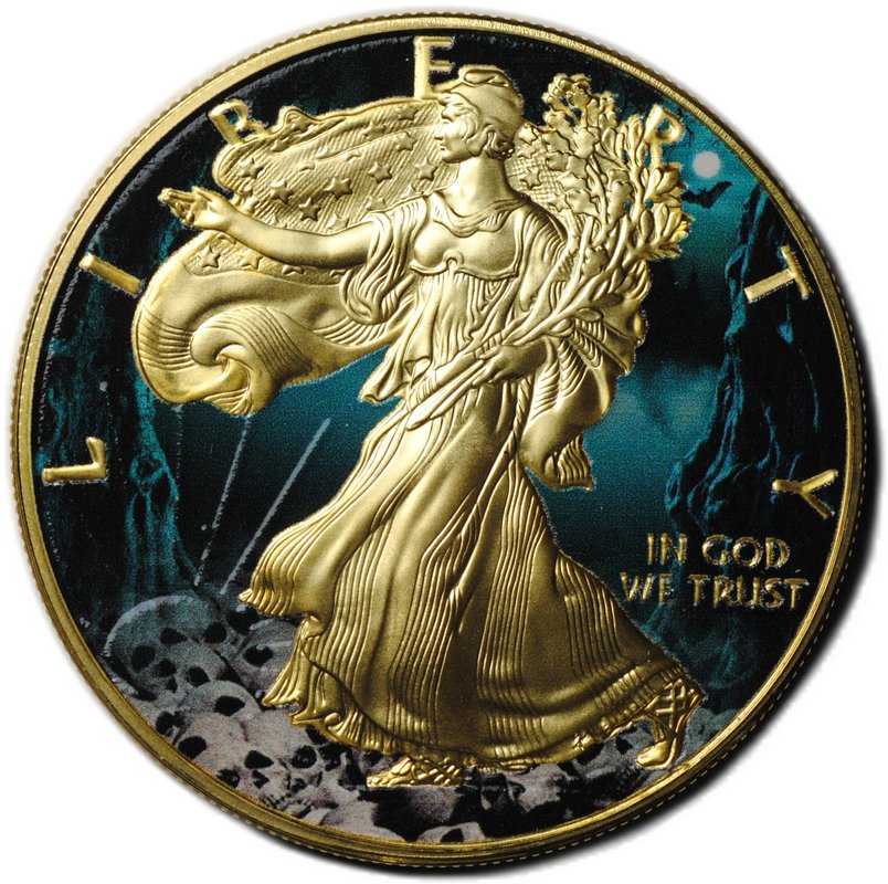 Монета 1 доллар 2016 Шагающая свобода Хеллоуин рутений позолота США