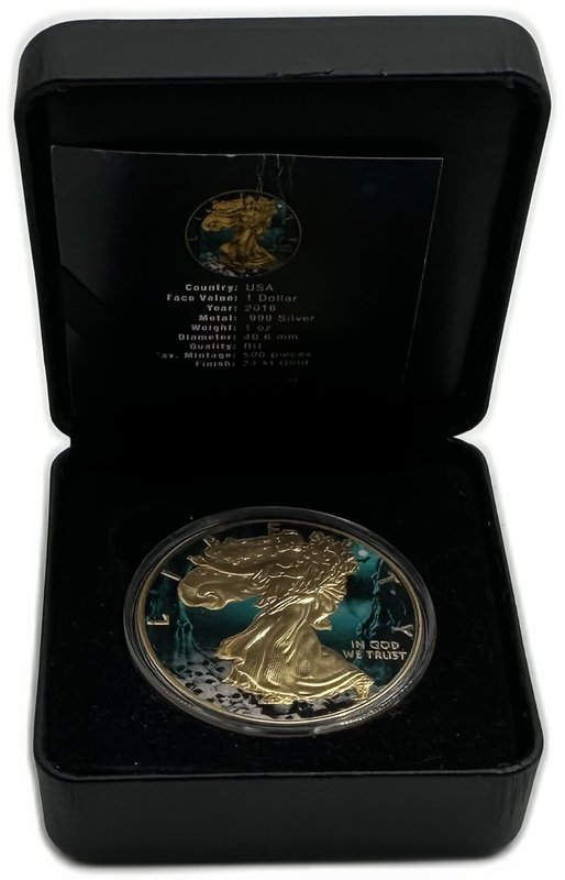 Монета 1 доллар 2016 Шагающая свобода Хеллоуин рутений позолота США