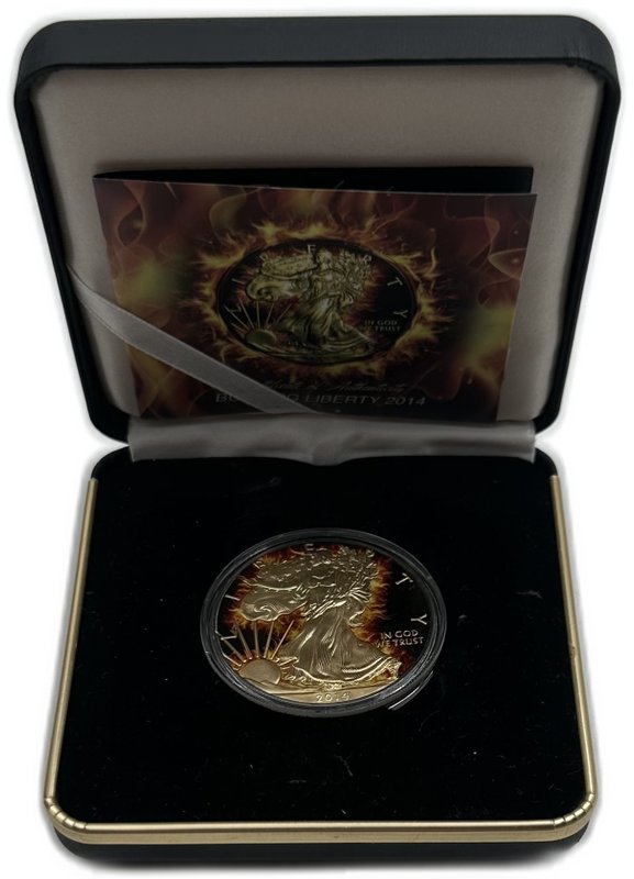 Монета 1 доллар 2014 Шагающая свобода Горящая рутений позолота США