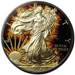 фото для Монета 1 доллар 2014 Шагающая свобода Горящая рутений позолота США Аверс