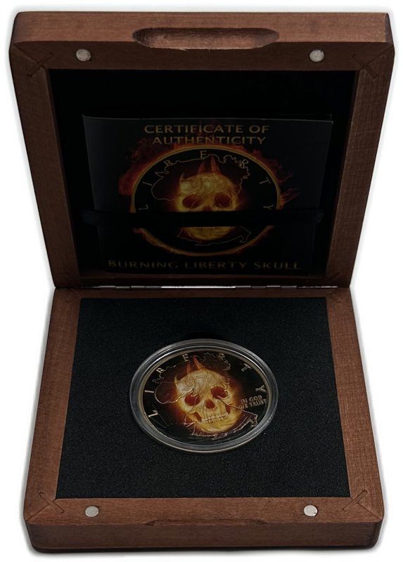 Монета 1 доллар 2015 Шагающая свобода Горящий череп рутений позолота США