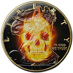 фото для Монета 1 доллар 2015 Шагающая свобода Горящий череп рутений позолота США Аверс