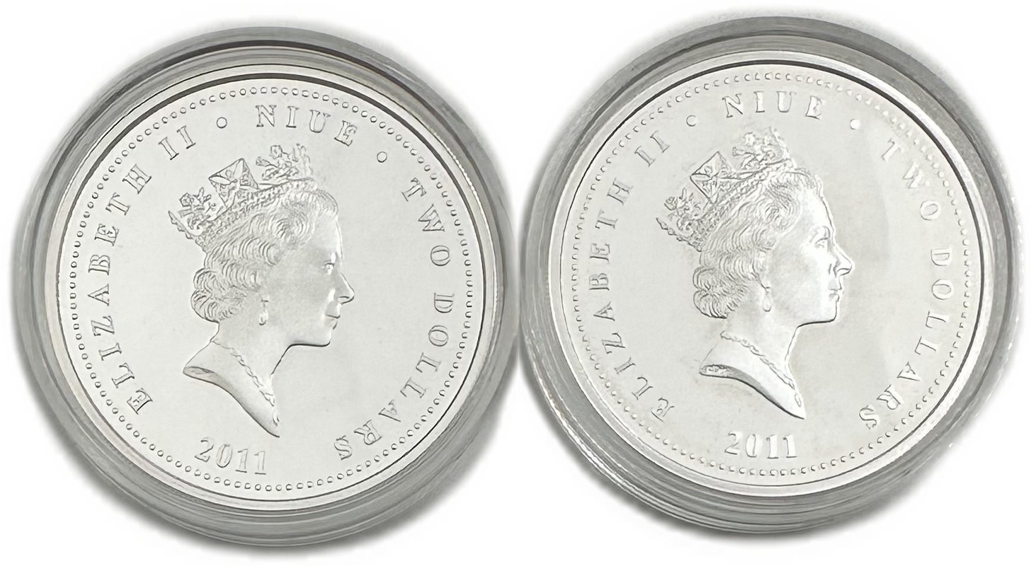 Набор 2 доллара 2011 Сверхзвуковые самолеты Конкорд, Ту-144 Ниуэ 2 монеты