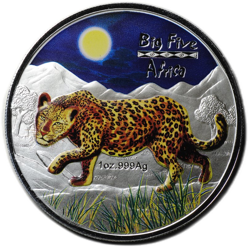 Монета 240 франков 2008 Большая пятёрка Африки Леопард Конго (футляр)