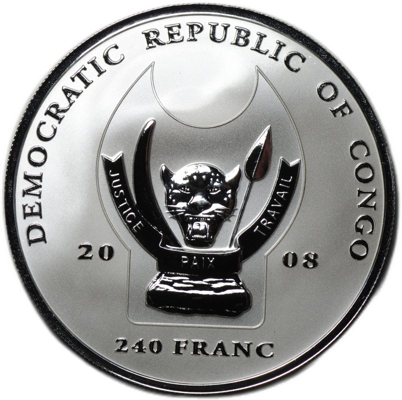 Монета 240 франков 2008 Большая пятёрка Африки Леопард Конго (футляр)